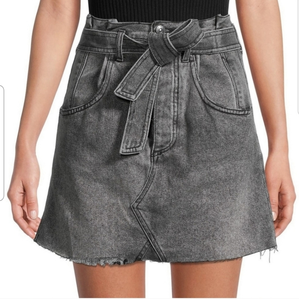 Free People Washed Black Denim Jean mini Skirt